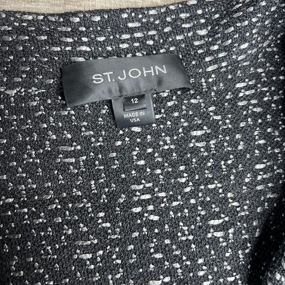 St. John Women's Tweed Knit Black & White Blazer Size Large - Picture 6 of 8